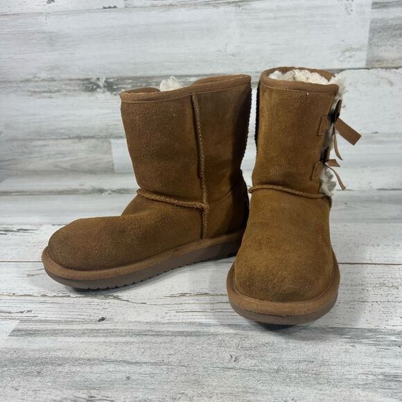 UGG Womens Koolaburra Victoria Short Soft Suede Bow Ankle Boots Brown Size 1 - Picture 5 of 8